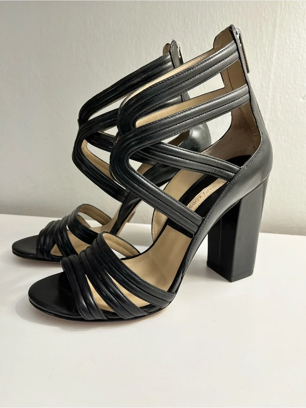 Michael Kors Preston Leather Strappy Block Heel Sandals Size 9